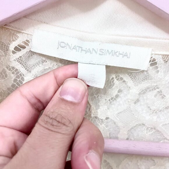 JONATHAN SIMKHAI Janice Lace Long Sleeve Button Front Shirt Ivory Size S - Picture 6 of 10